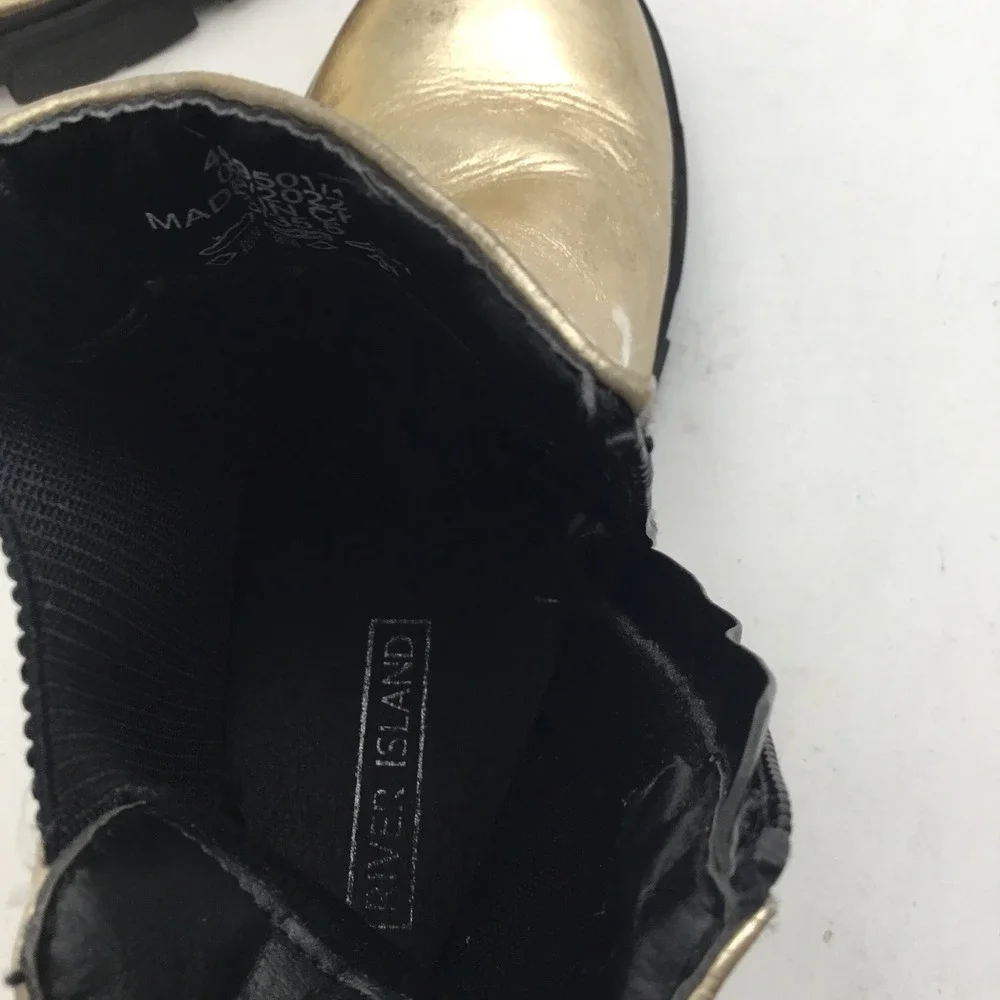 River Island Kids Metallic Gold Chelsea Boots‎ Chunky Lug Sole Size 3/35.5